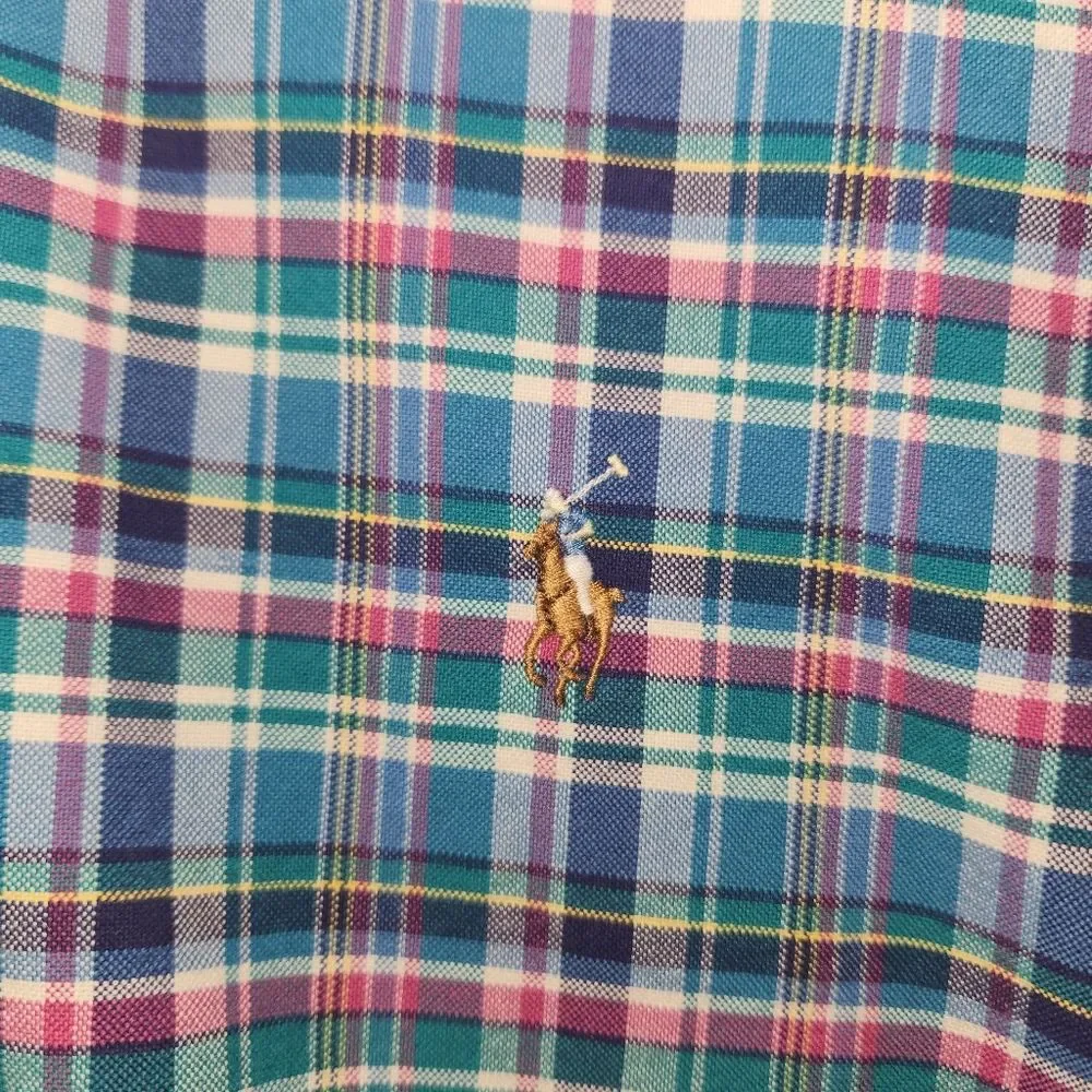 Ralph Lauren Men's Button Down Turquoise Multicolor Plaid Shirt LS XLT Tall
